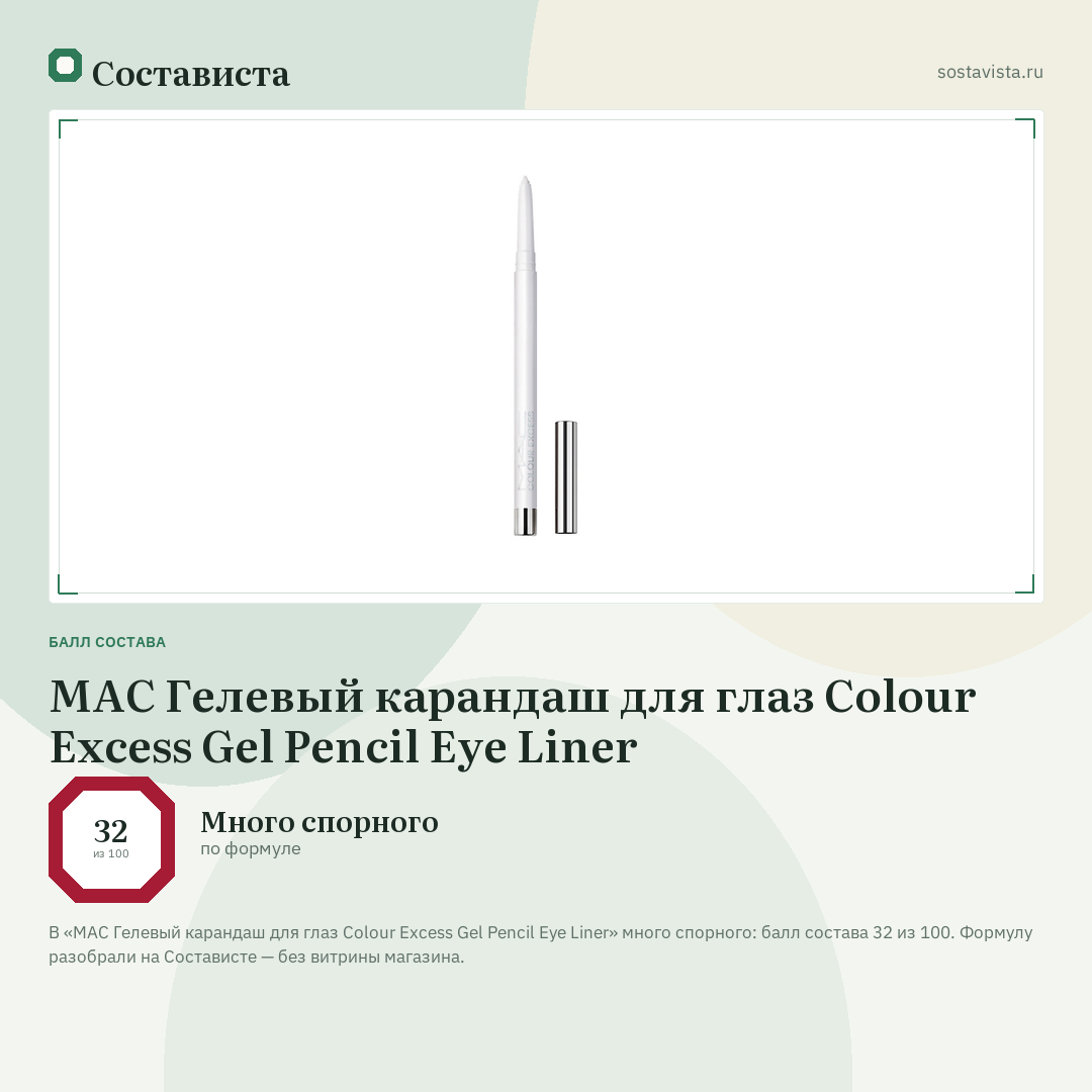 MAC Гелевый карандаш для глаз Colour Excess Gel Pencil Eye Liner: балл состава 32 из 100 — Состависта