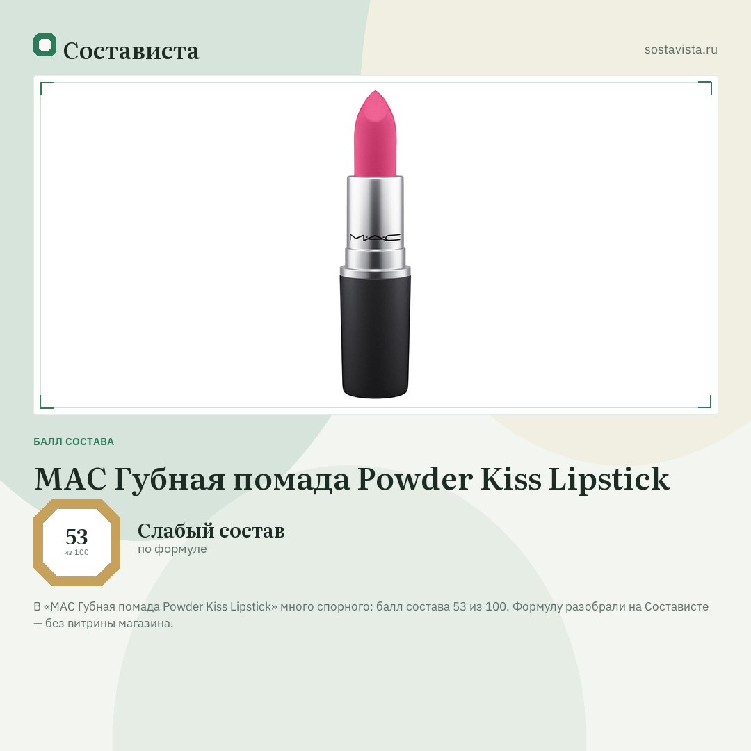 MAC Губная помада Powder Kiss Lipstick: балл состава 53 из 100 — Состависта