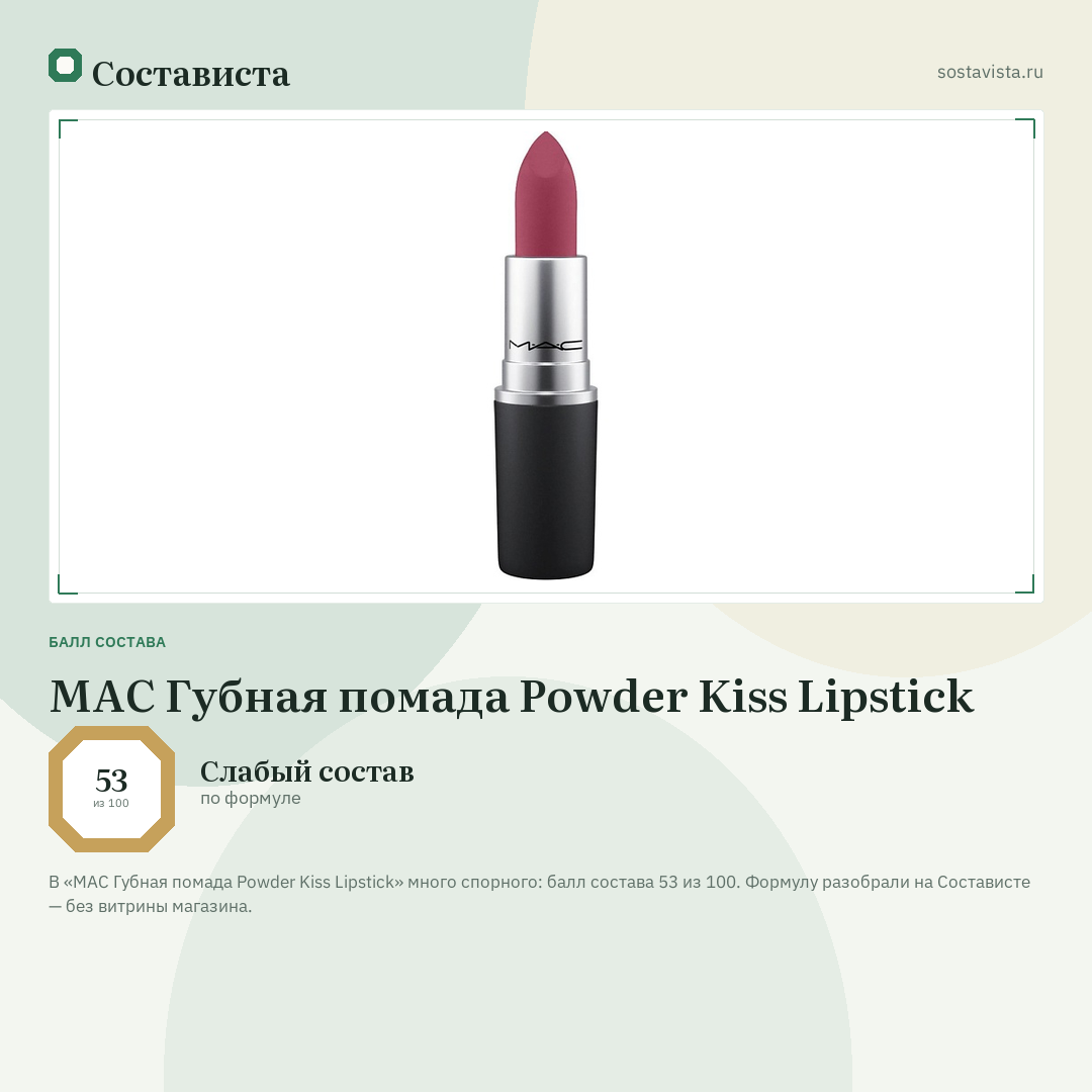 MAC Губная помада Powder Kiss Lipstick: балл состава 53 из 100 — Состависта