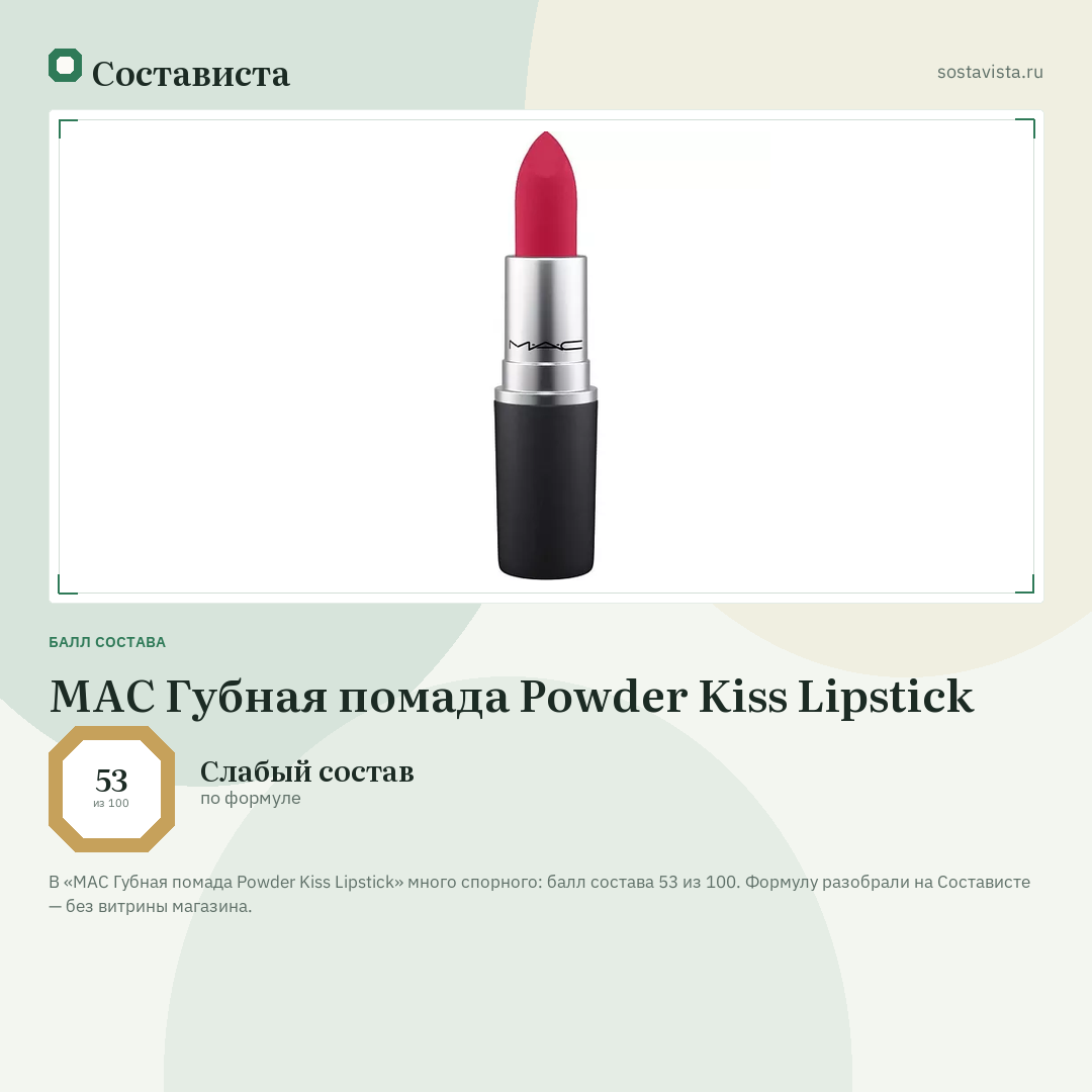 MAC Губная помада Powder Kiss Lipstick: балл состава 53 из 100 — Состависта