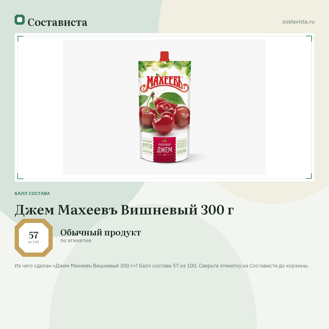 Джем Махеевъ Вишневый 300 г: балл состава 57 из 100 — Состависта