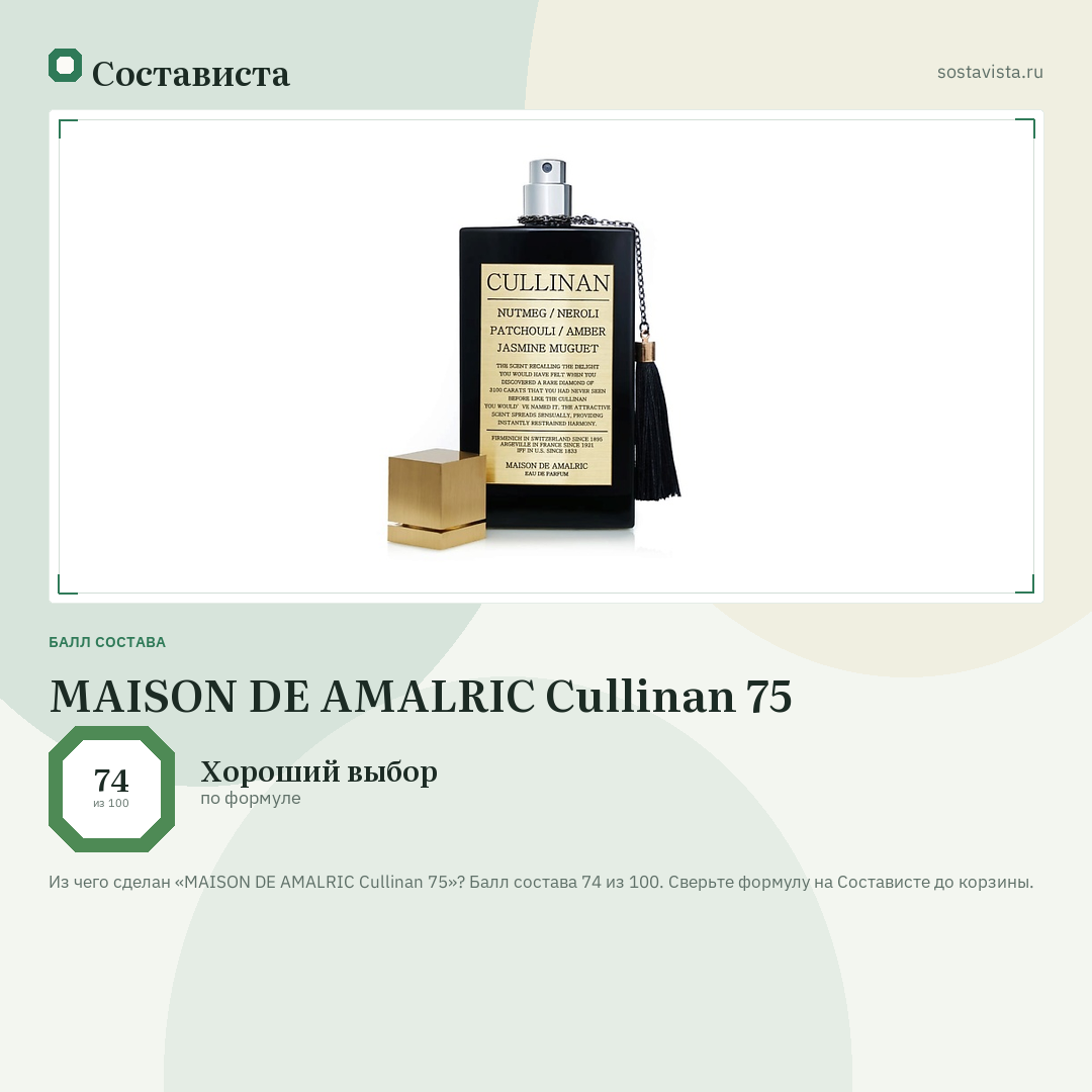 MAISON DE AMALRIC Cullinan 75: балл состава 74 из 100 — Состависта