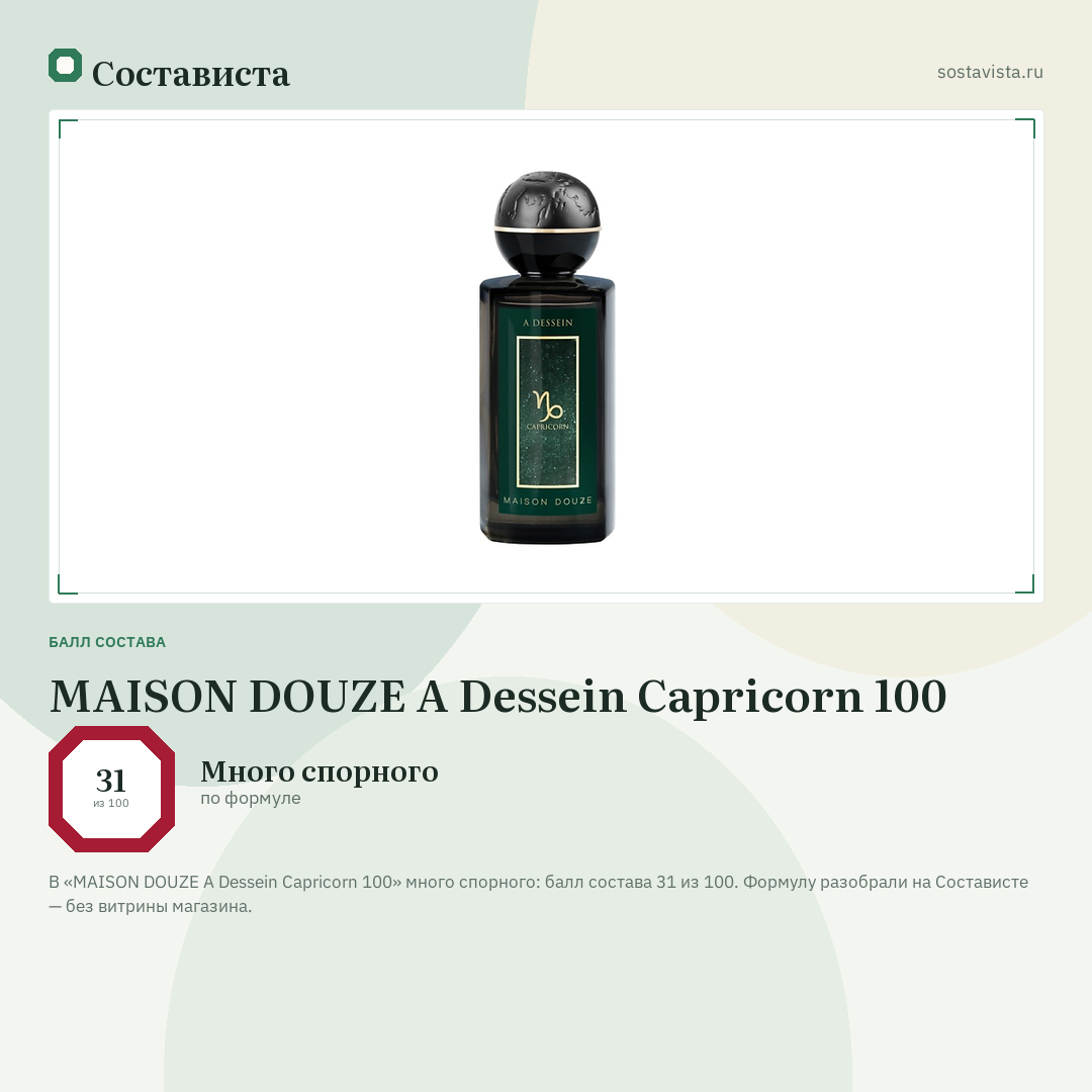 MAISON DOUZE A Dessein Capricorn 100: балл состава 31 из 100 — Состависта