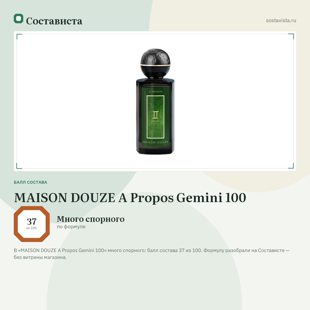 MAISON DOUZE A Propos Gemini 100: балл состава 37 из 100 — Состависта