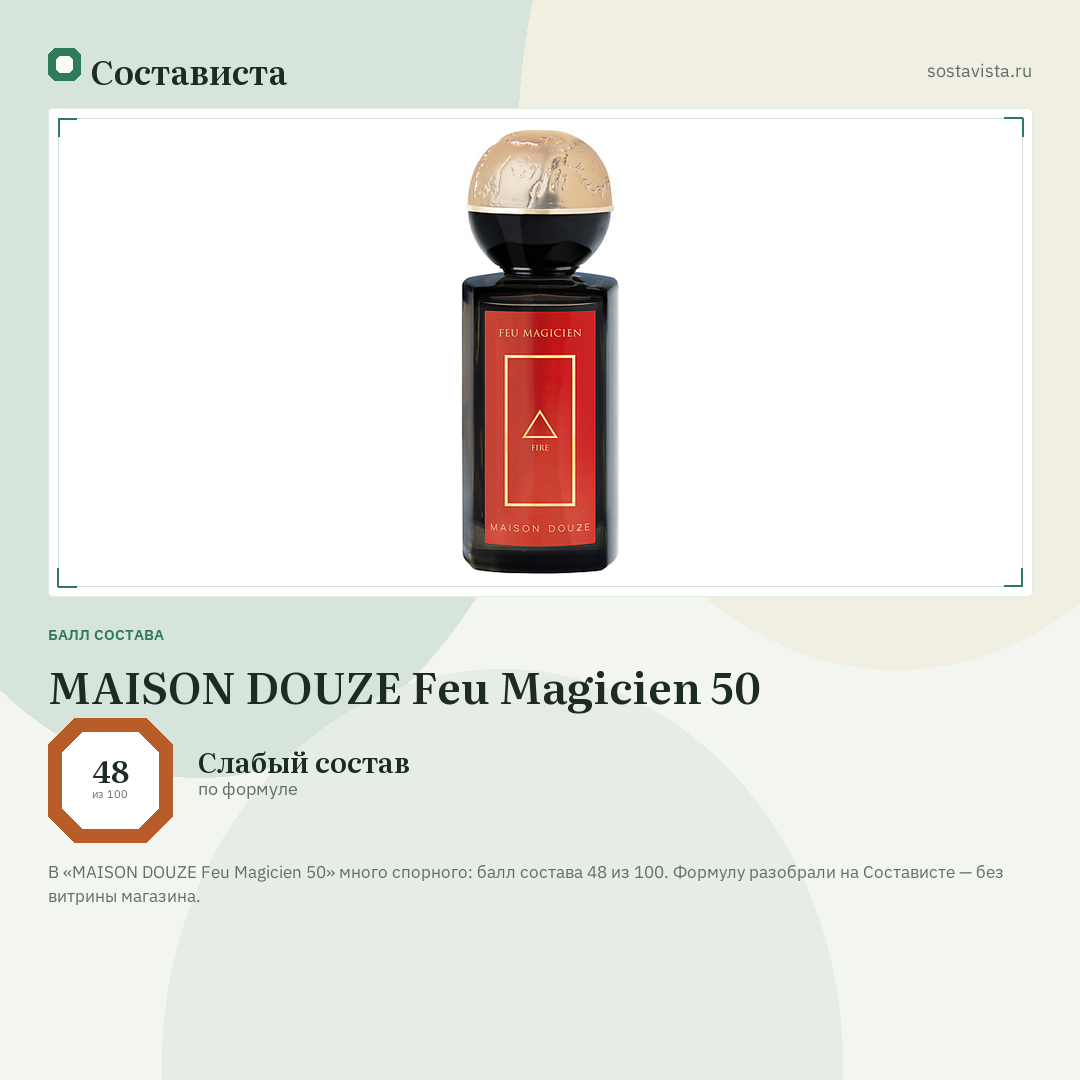 MAISON DOUZE Feu Magicien 50: балл состава 48 из 100 — Состависта