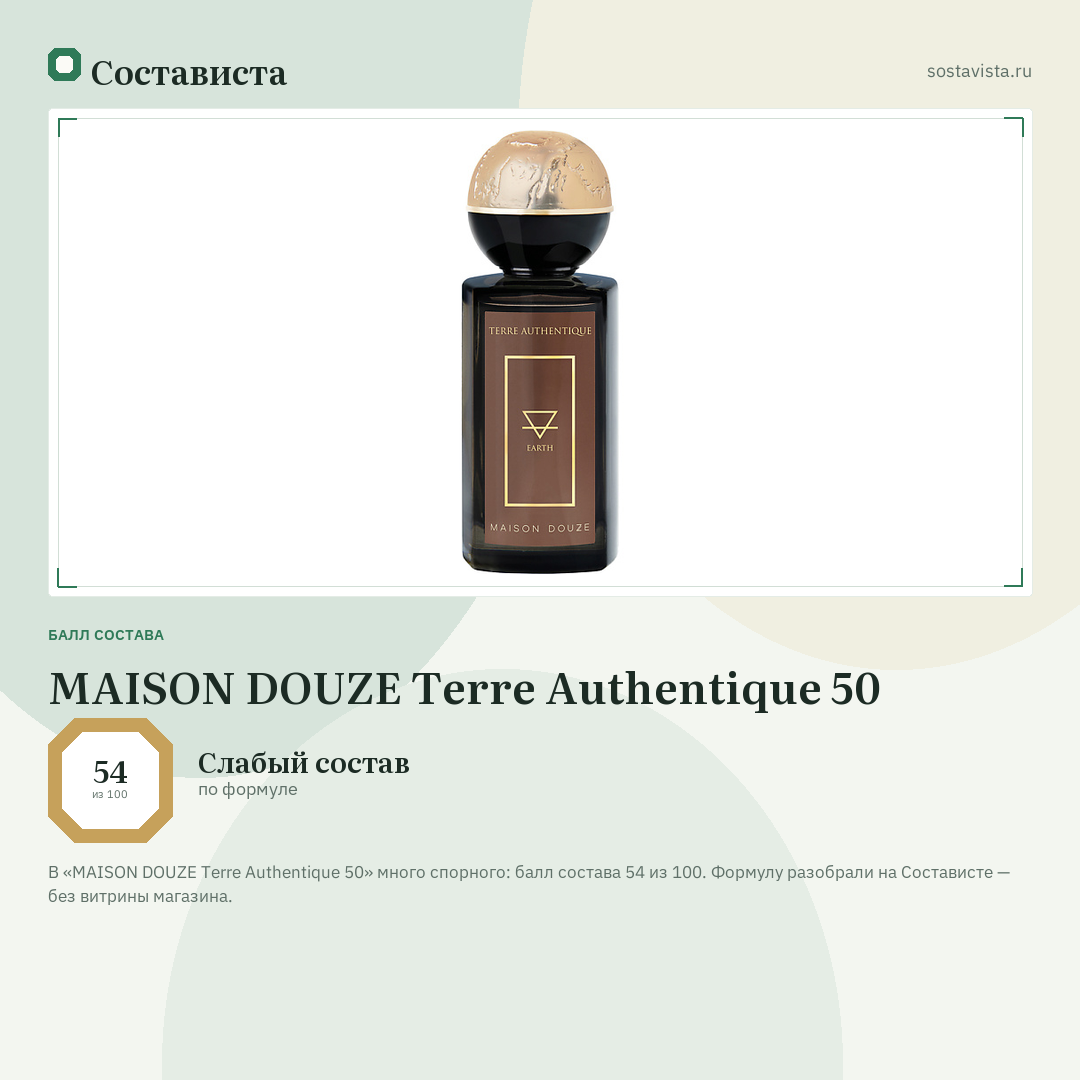MAISON DOUZE Terre Authentique 50: балл состава 54 из 100 — Состависта