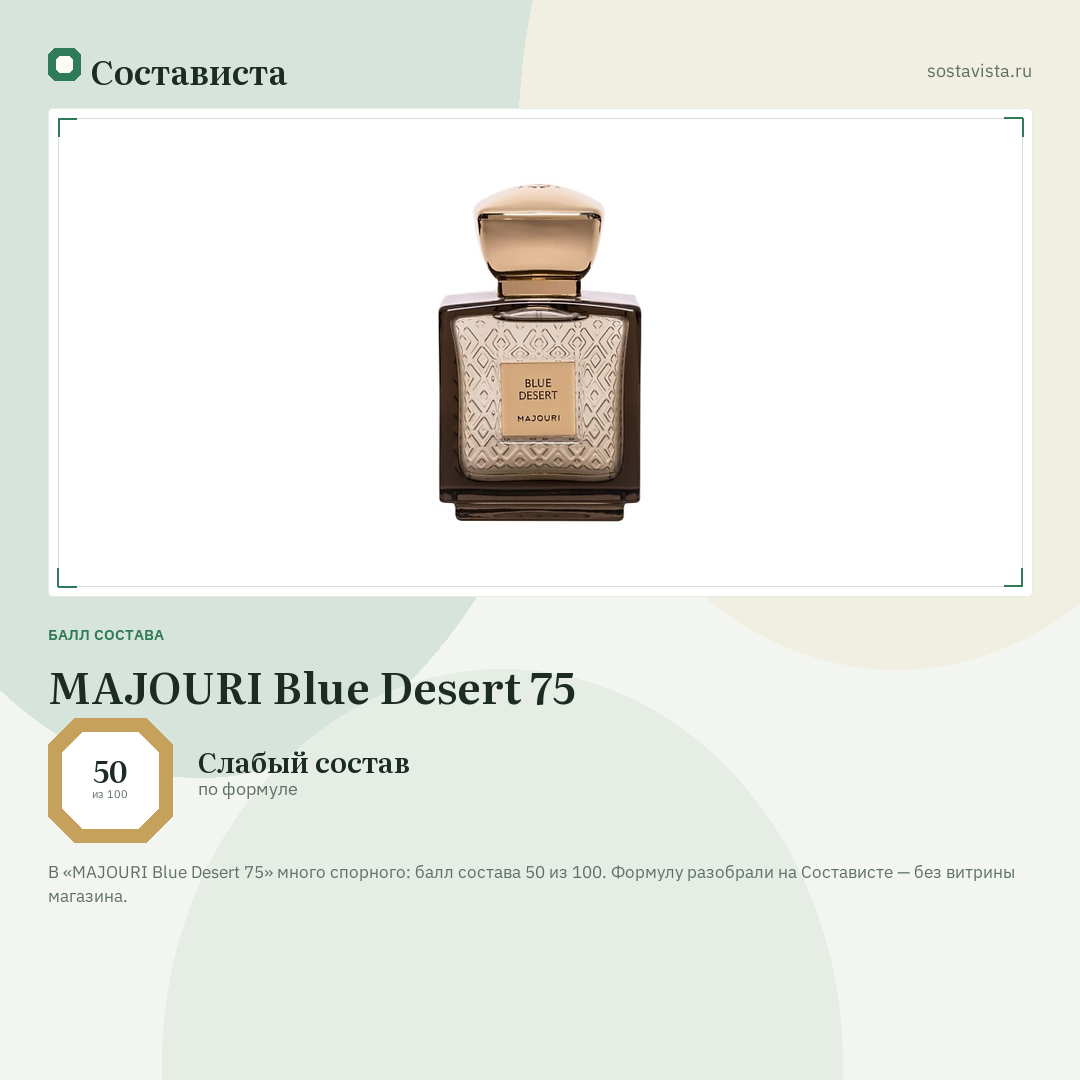 MAJOURI Blue Desert 75: балл состава 50 из 100 — Состависта
