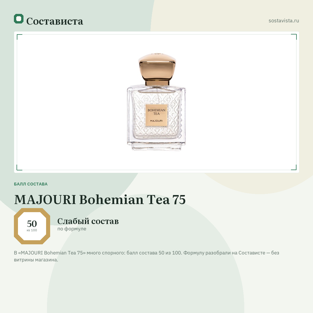 MAJOURI Bohemian Tea 75: балл состава 50 из 100 — Состависта