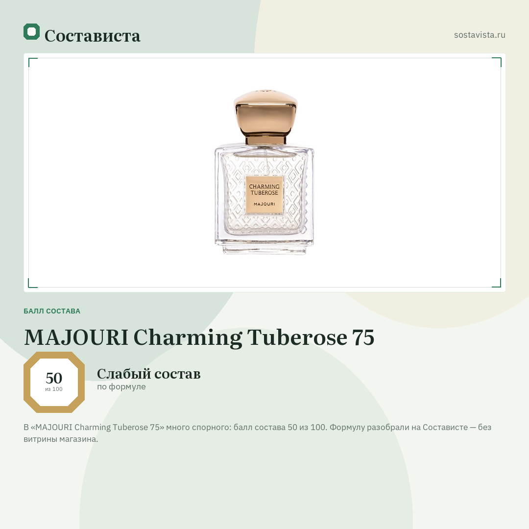 MAJOURI Charming Tuberose 75: балл состава 50 из 100 — Состависта
