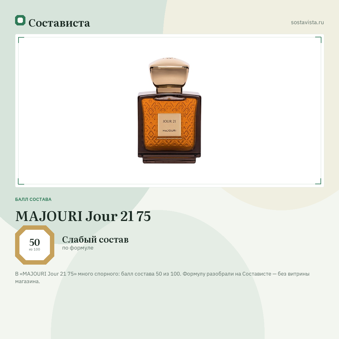 MAJOURI Jour 21 75: балл состава 50 из 100 — Состависта