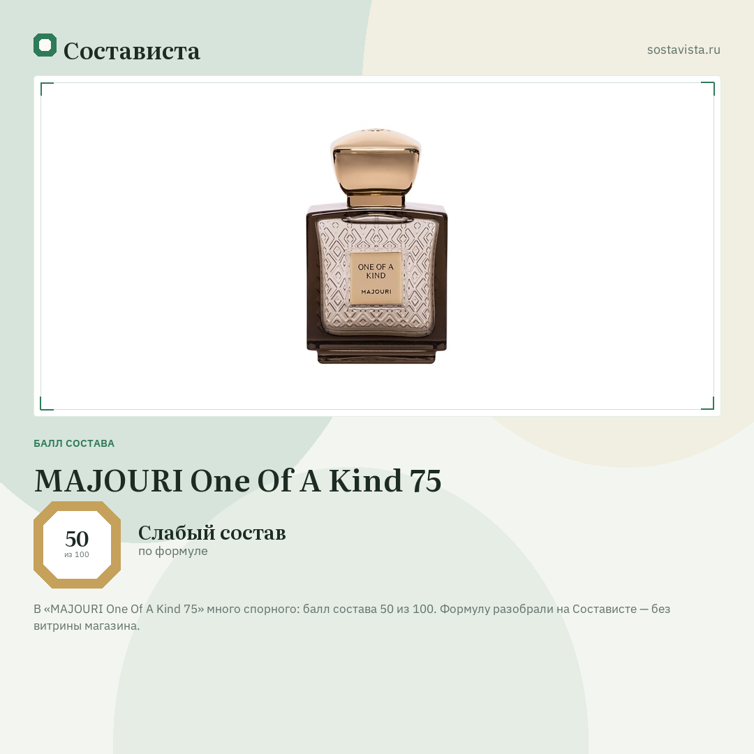 MAJOURI One Of A Kind 75: балл состава 50 из 100 — Состависта
