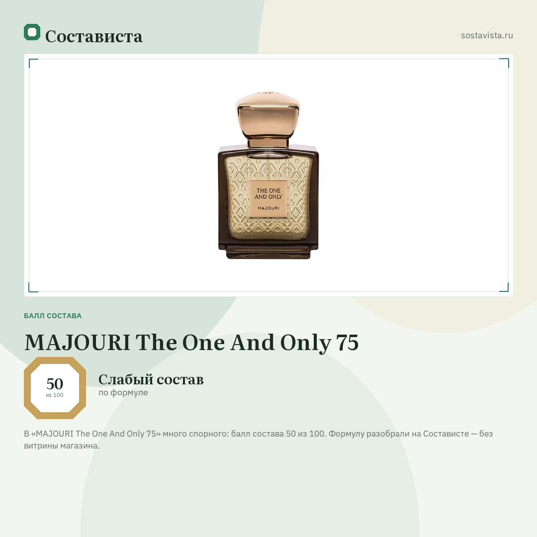 MAJOURI The One And Only 75: балл состава 50 из 100 — Состависта