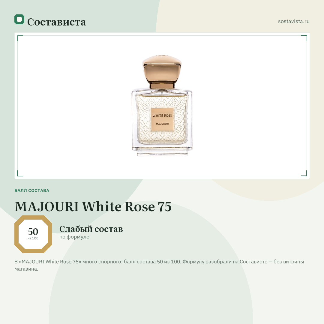 MAJOURI White Rose 75: балл состава 50 из 100 — Состависта
