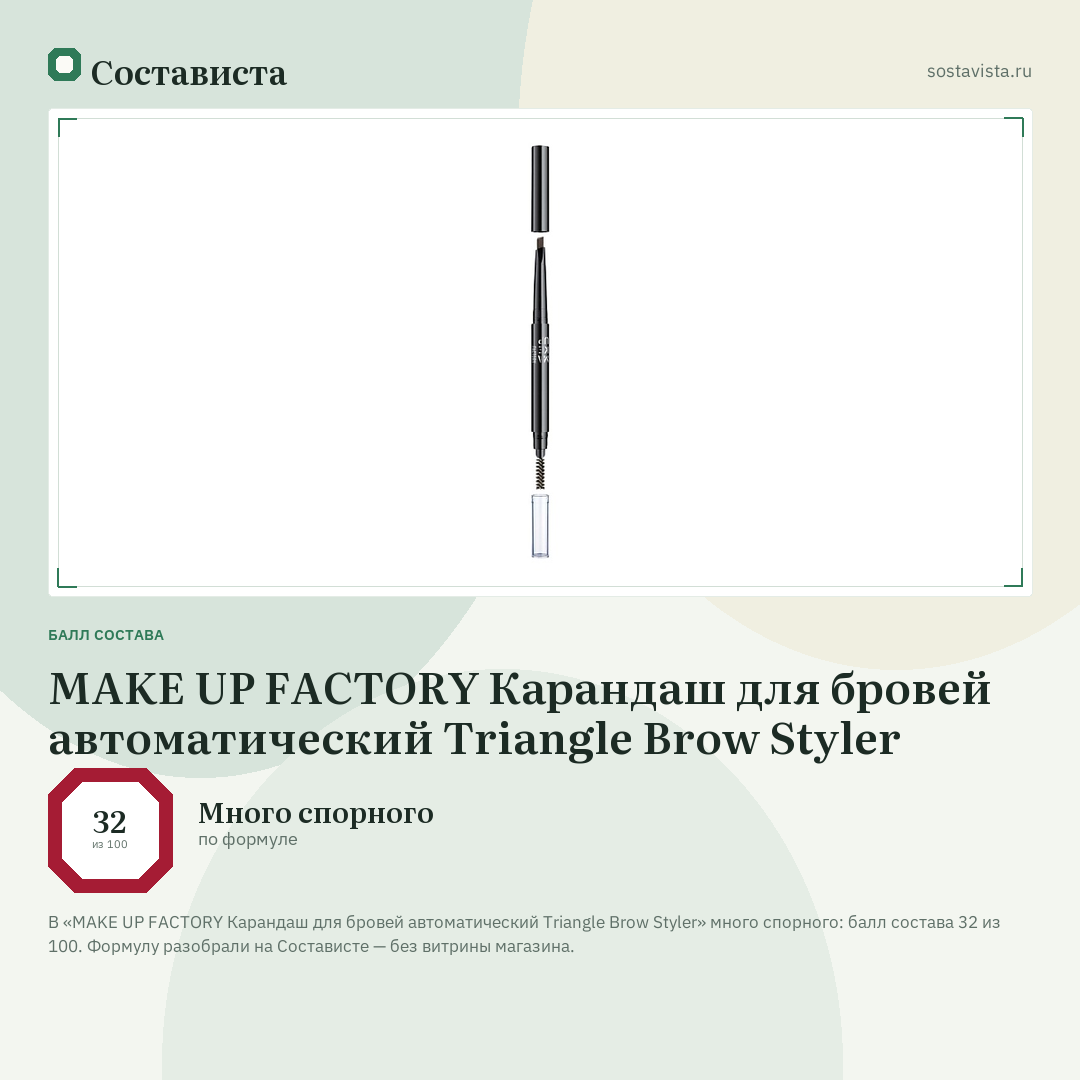 MAKE UP FACTORY Карандаш для бровей автоматический Triangle Brow Styler: балл состава 32 из 100 — Состависта