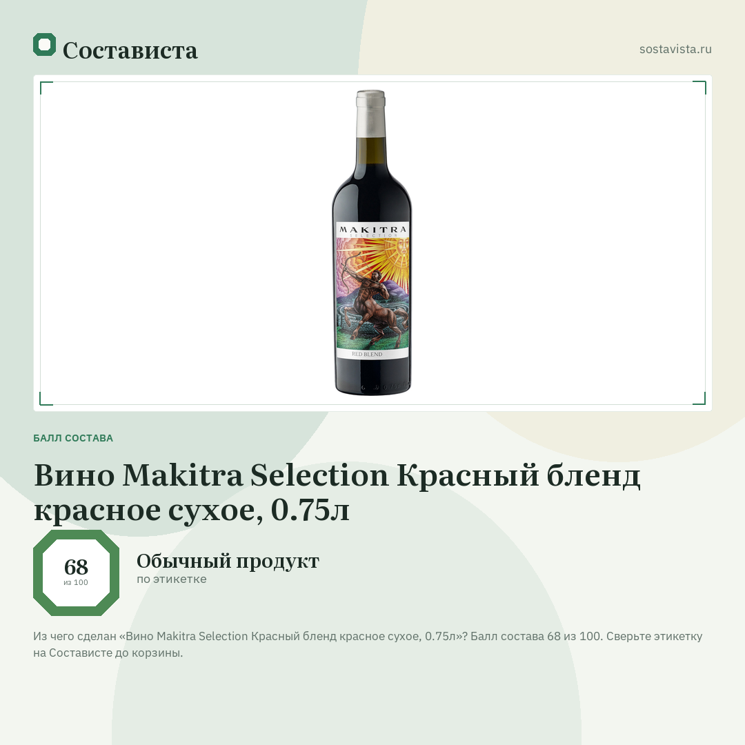 Вино Makitra Selection Красный бленд красное сухое, 0.75л: балл состава 68 из 100 — Состависта