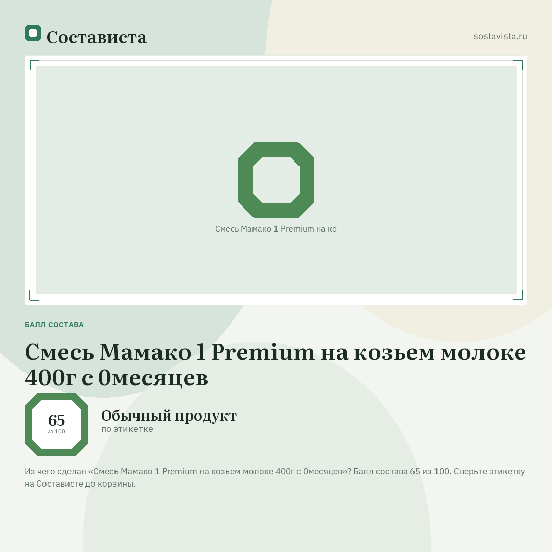 Смесь Мамако 1 Premium на козьем молоке 400г с 0месяцев: балл состава 65 из 100 — Состависта