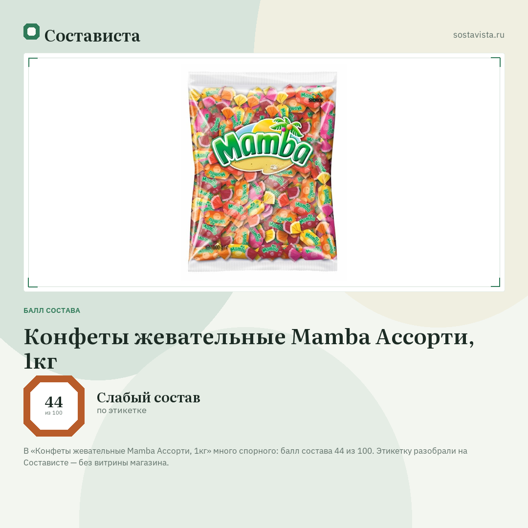 Конфеты жевательные Mamba Ассорти, 1кг: балл состава 44 из 100 — Состависта