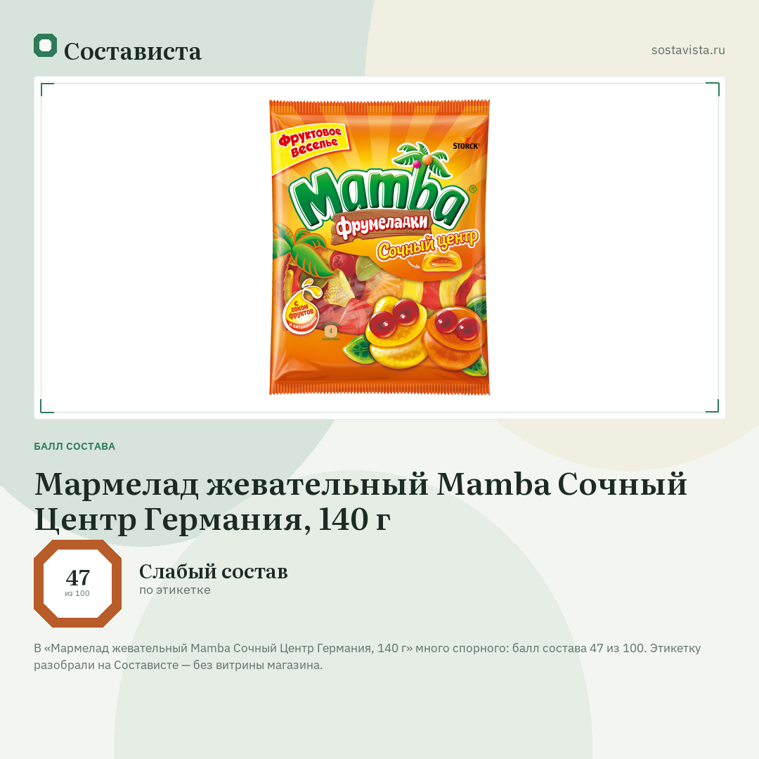 Мармелад жевательный Mamba Сочный Центр Германия, 140 г: балл состава 47 из 100 — Состависта