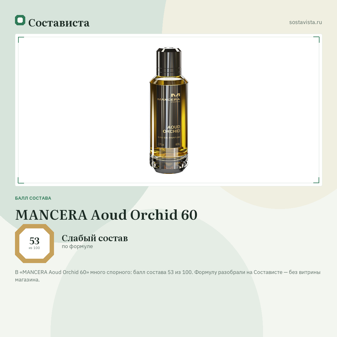 MANCERA Aoud Orchid 60: балл состава 53 из 100 — Состависта