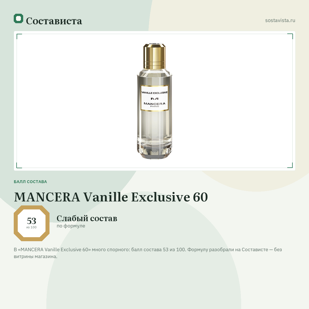 MANCERA Vanille Exclusive 60: балл состава 53 из 100 — Состависта