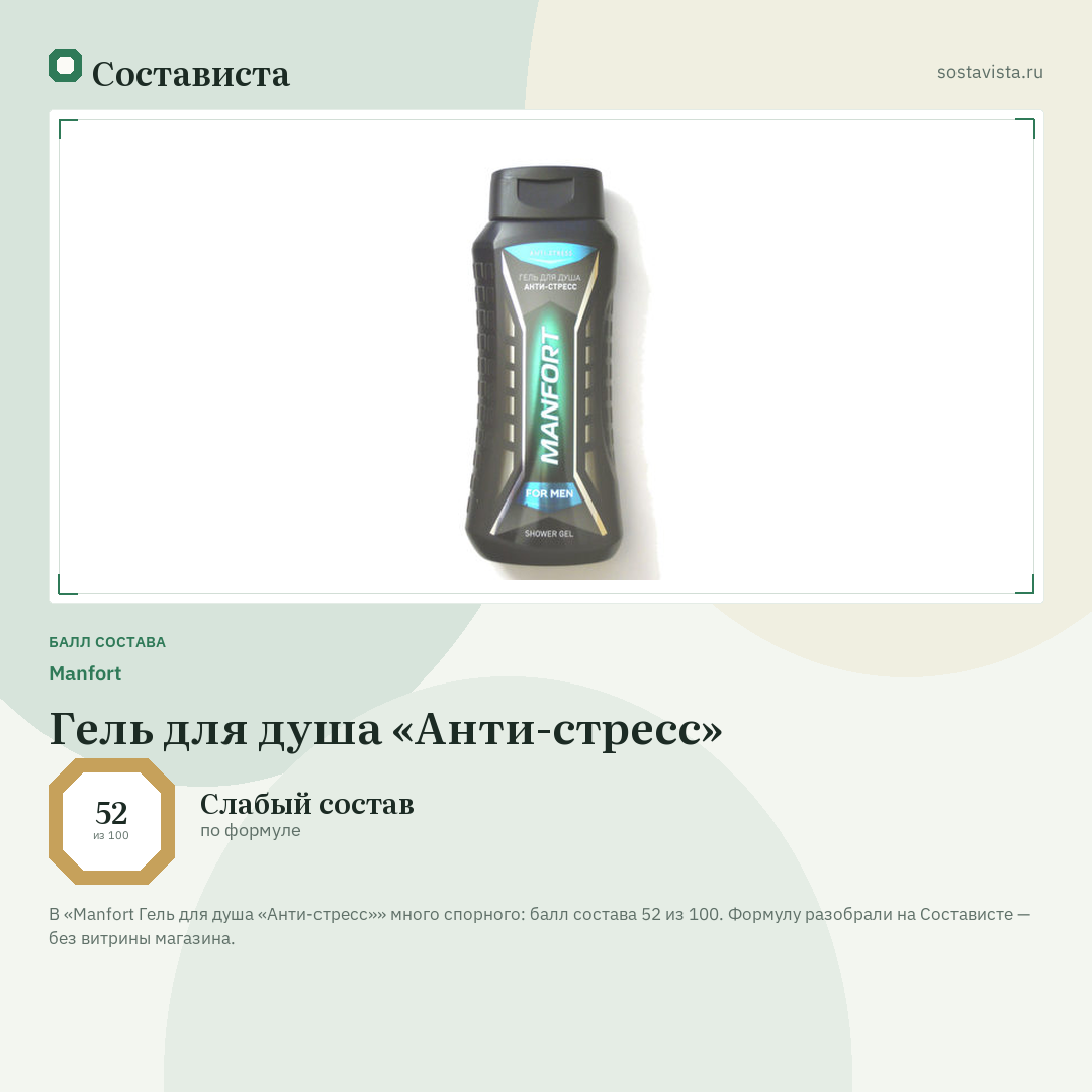 Manfort Гель для душа «Анти-стресс»: балл состава 52 из 100 — Состависта