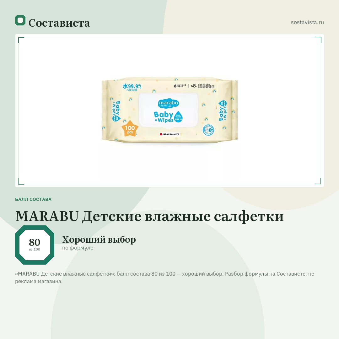 MARABU Детские влажные салфетки: балл состава 80 из 100 — Состависта