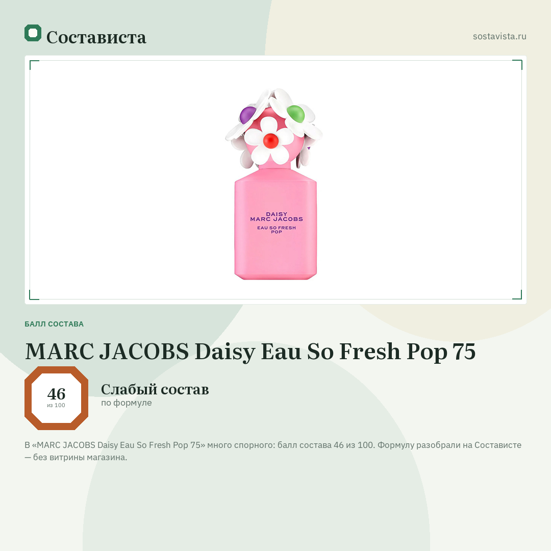 MARC JACOBS Daisy Eau So Fresh Pop 75: балл состава 46 из 100 — Состависта