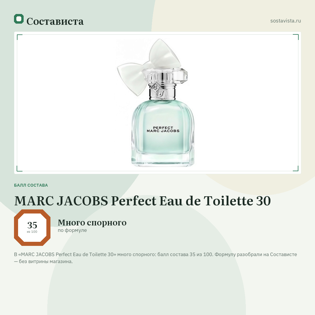 MARC JACOBS Perfect Eau de Toilette 30: балл состава 35 из 100 — Состависта