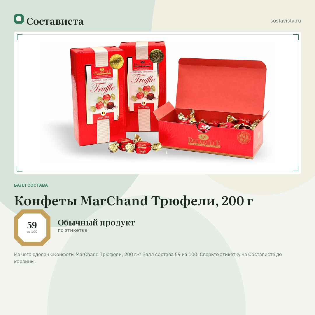 Конфеты MarChand Трюфели, 200 г: балл состава 59 из 100 — Состависта
