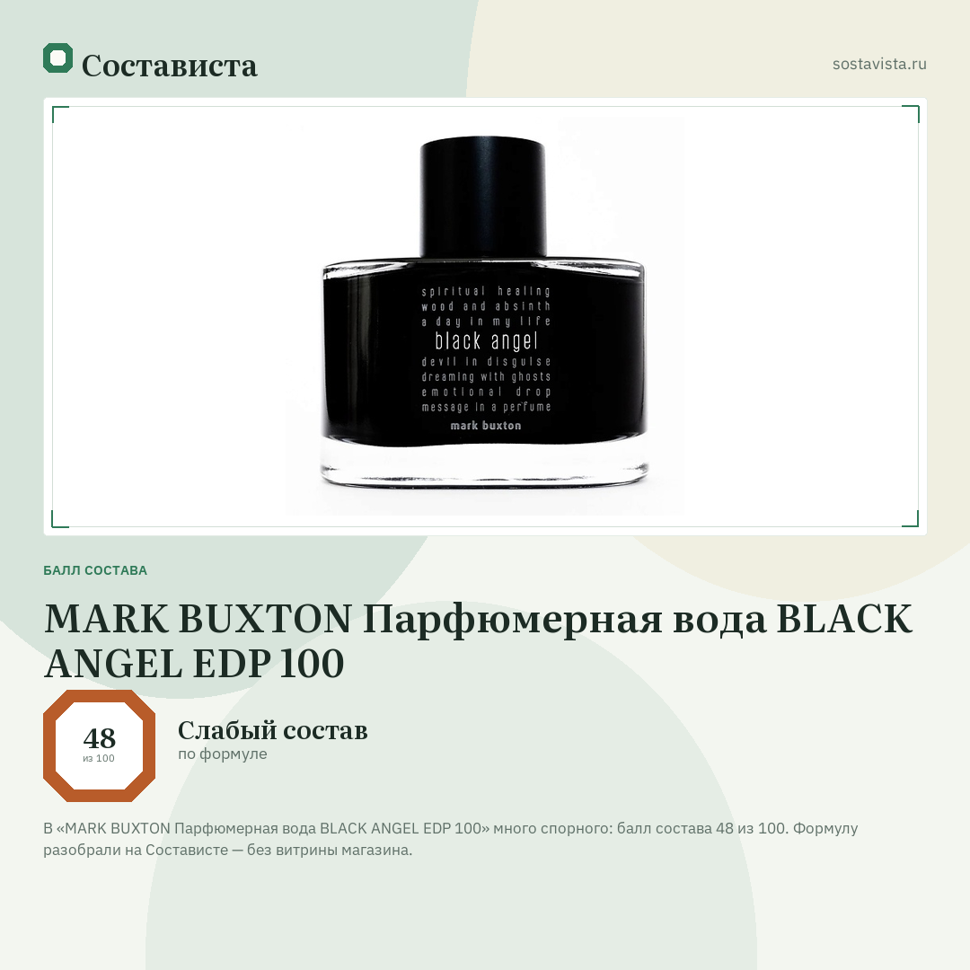 MARK BUXTON Парфюмерная вода BLACK ANGEL EDP 100: балл состава 48 из 100 — Состависта