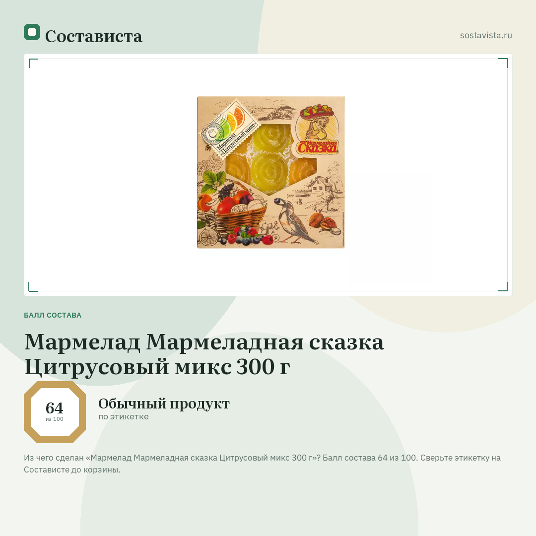 Мармелад Мармеладная сказка Цитрусовый микс 300 г: балл состава 64 из 100 — Состависта