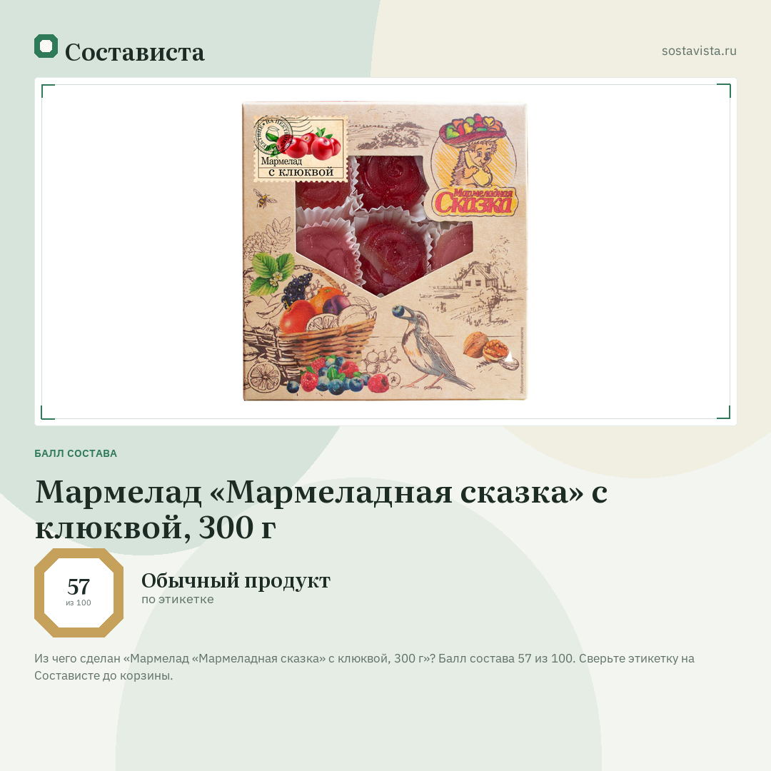 Мармелад «Мармеладная сказка» с клюквой, 300 г: балл состава 57 из 100 — Состависта
