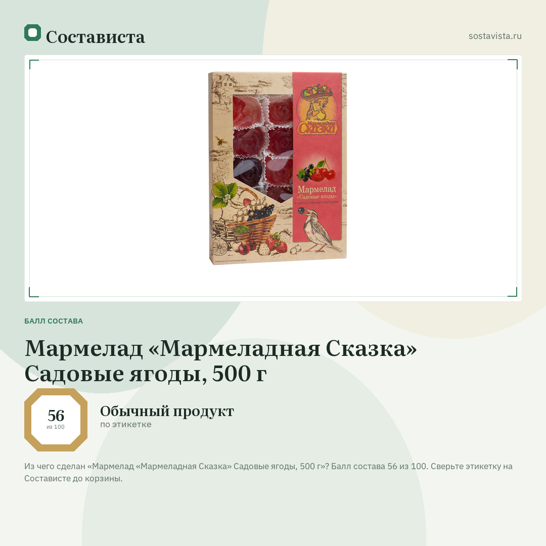 Мармелад «Мармеладная Сказка» Садовые ягоды, 500 г: балл состава 56 из 100 — Состависта