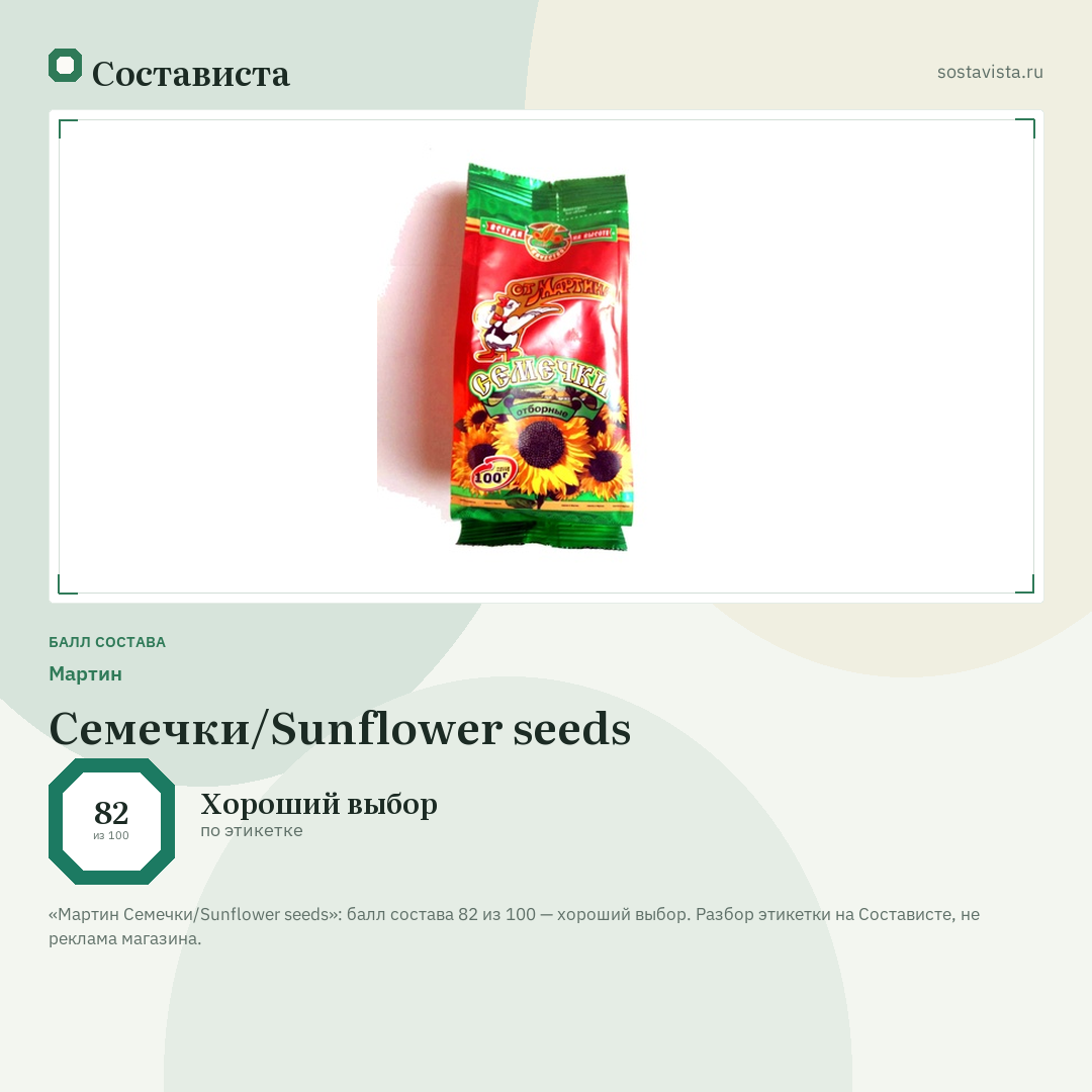 Мартин Семечки/Sunflower seeds: балл состава 82 из 100 — Состависта