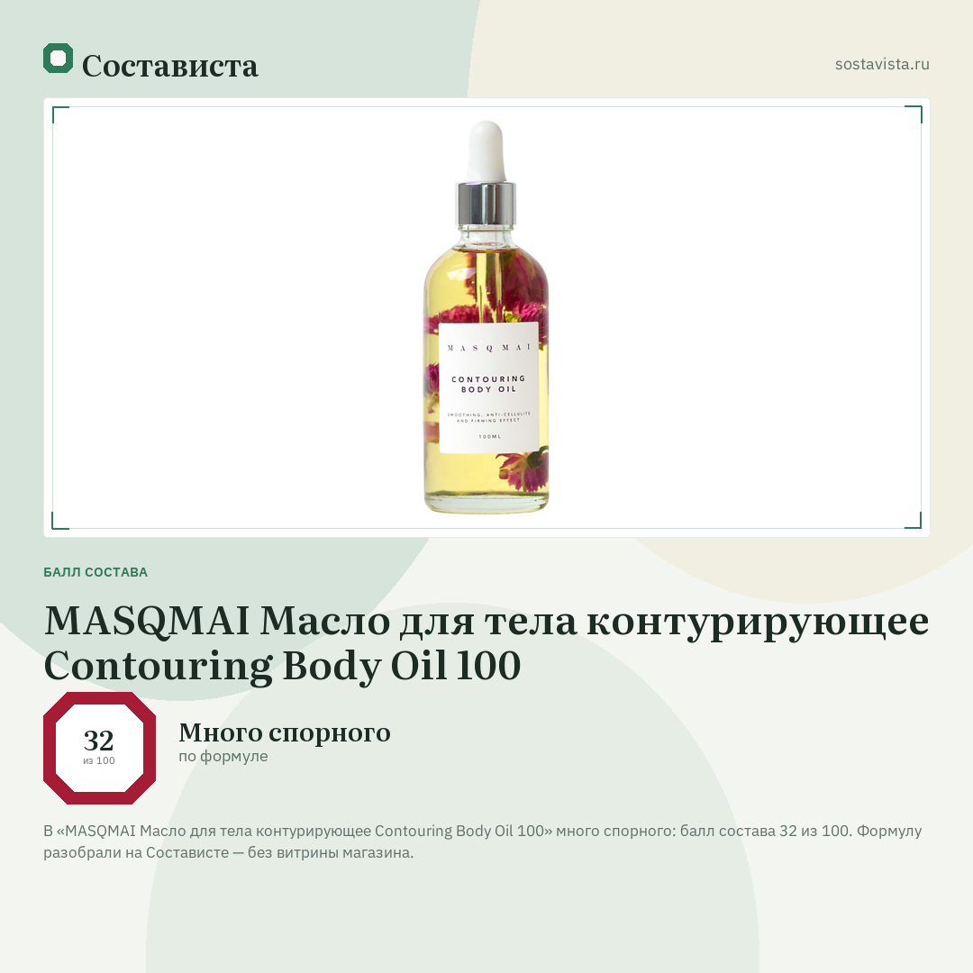 MASQMAI Масло для тела контурирующее Contouring Body Oil 100: балл состава 32 из 100 — Состависта