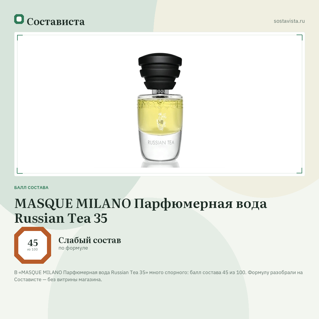 MASQUE MILANO Парфюмерная вода Russian Tea 35: балл состава 45 из 100 — Состависта