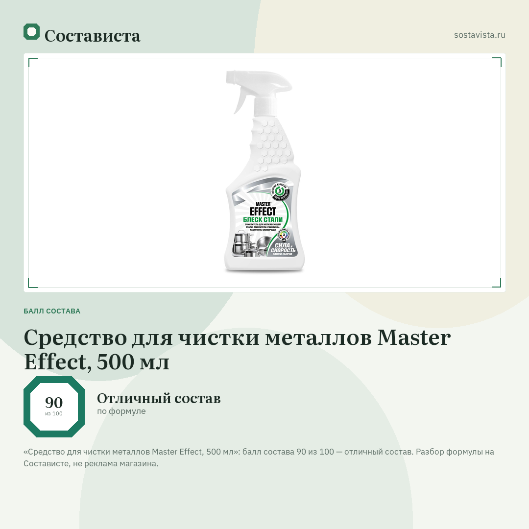 Средство для чистки металлов Master Effect, 500 мл: балл состава 90 из 100 — Состависта