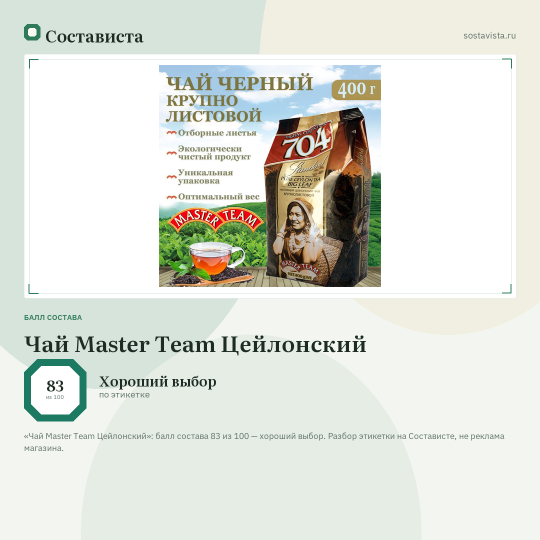 Чай Master Team Цейлонский: балл состава 83 из 100 — Состависта
