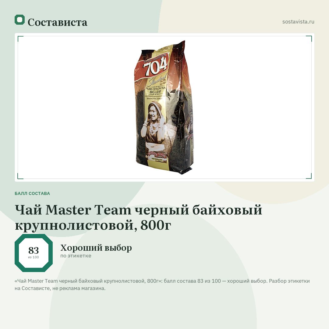 Чай Master Team черный байховый крупнолистовой, 800г: балл состава 83 из 100 — Состависта