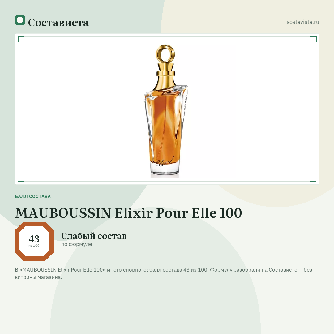 MAUBOUSSIN Elixir Pour Elle 100: балл состава 43 из 100 — Состависта