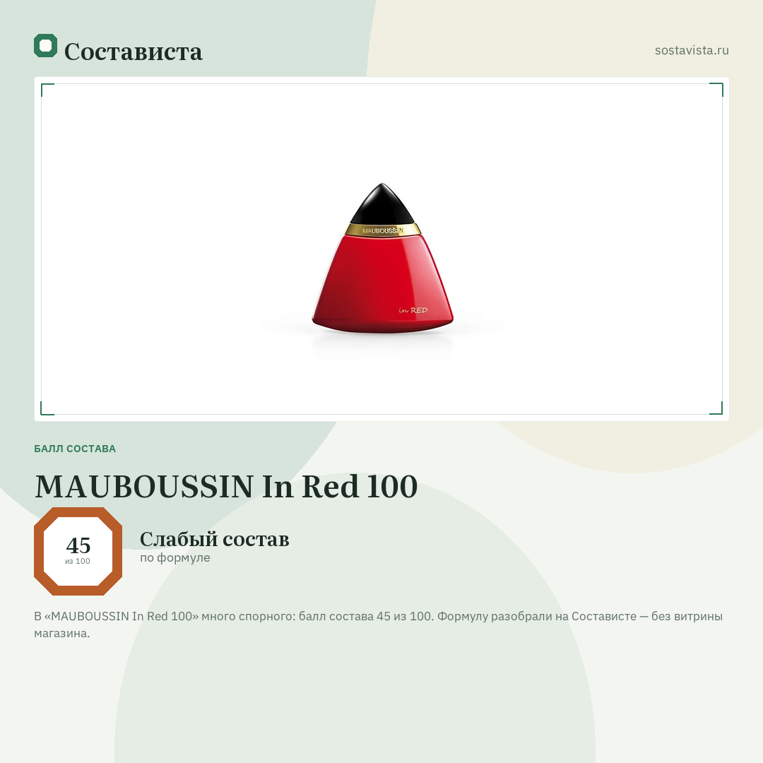 MAUBOUSSIN In Red 100: балл состава 45 из 100 — Состависта
