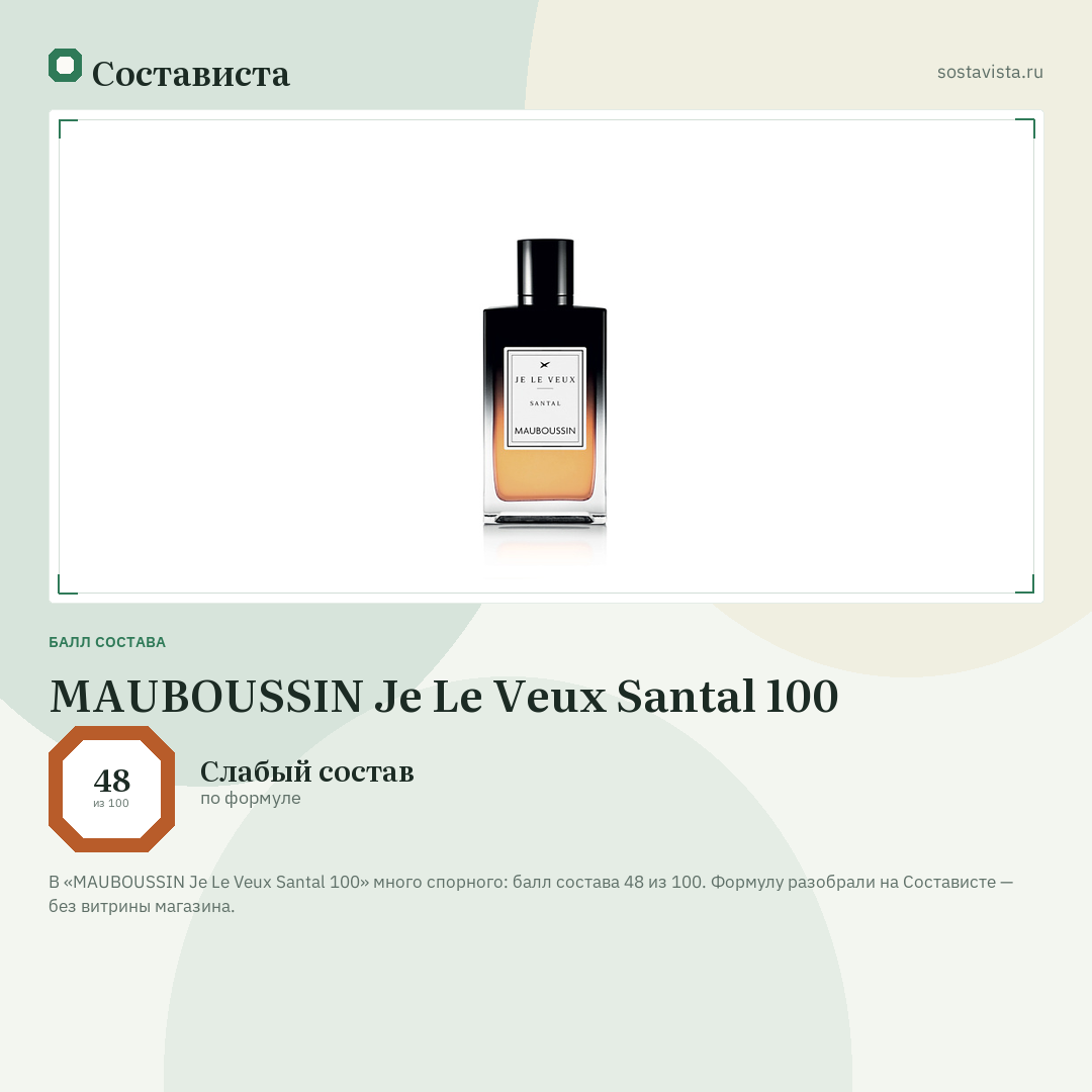 MAUBOUSSIN Je Le Veux Santal 100: балл состава 48 из 100 — Состависта