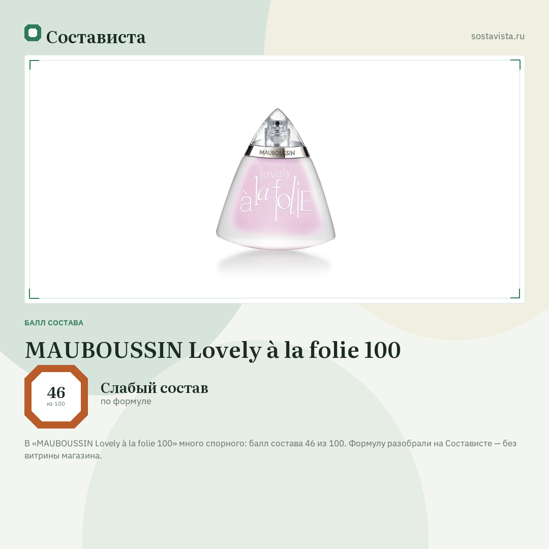 MAUBOUSSIN Lovely à la folie 100: балл состава 46 из 100 — Состависта