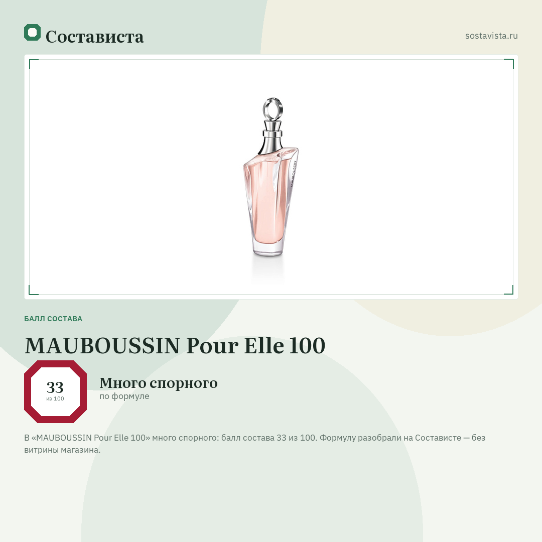 MAUBOUSSIN Pour Elle 100: балл состава 33 из 100 — Состависта