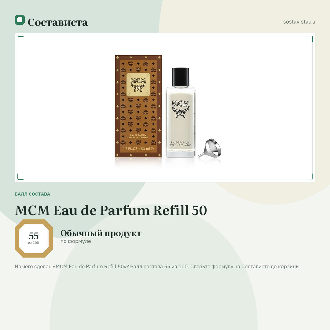 MCM Eau de Parfum Refill 50: балл состава 55 из 100 — Состависта