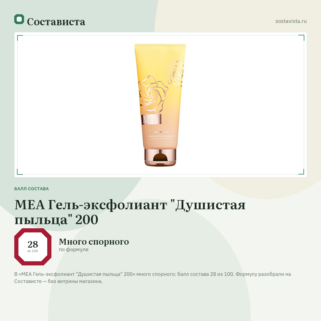 MEA Гель-эксфолиант "Душистая пыльца" 200: балл состава 28 из 100 — Состависта