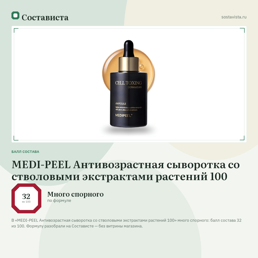 MEDI-PEEL Антивозрастная сыворотка со стволовыми экстрактами растений 100: балл состава 32 из 100 — Состависта