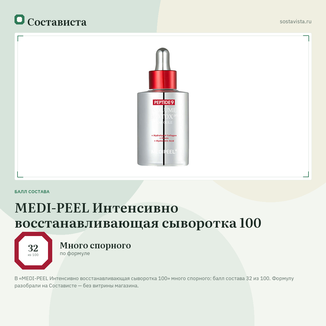 MEDI-PEEL Интенсивно восстанавливающая сыворотка 100: балл состава 32 из 100 — Состависта