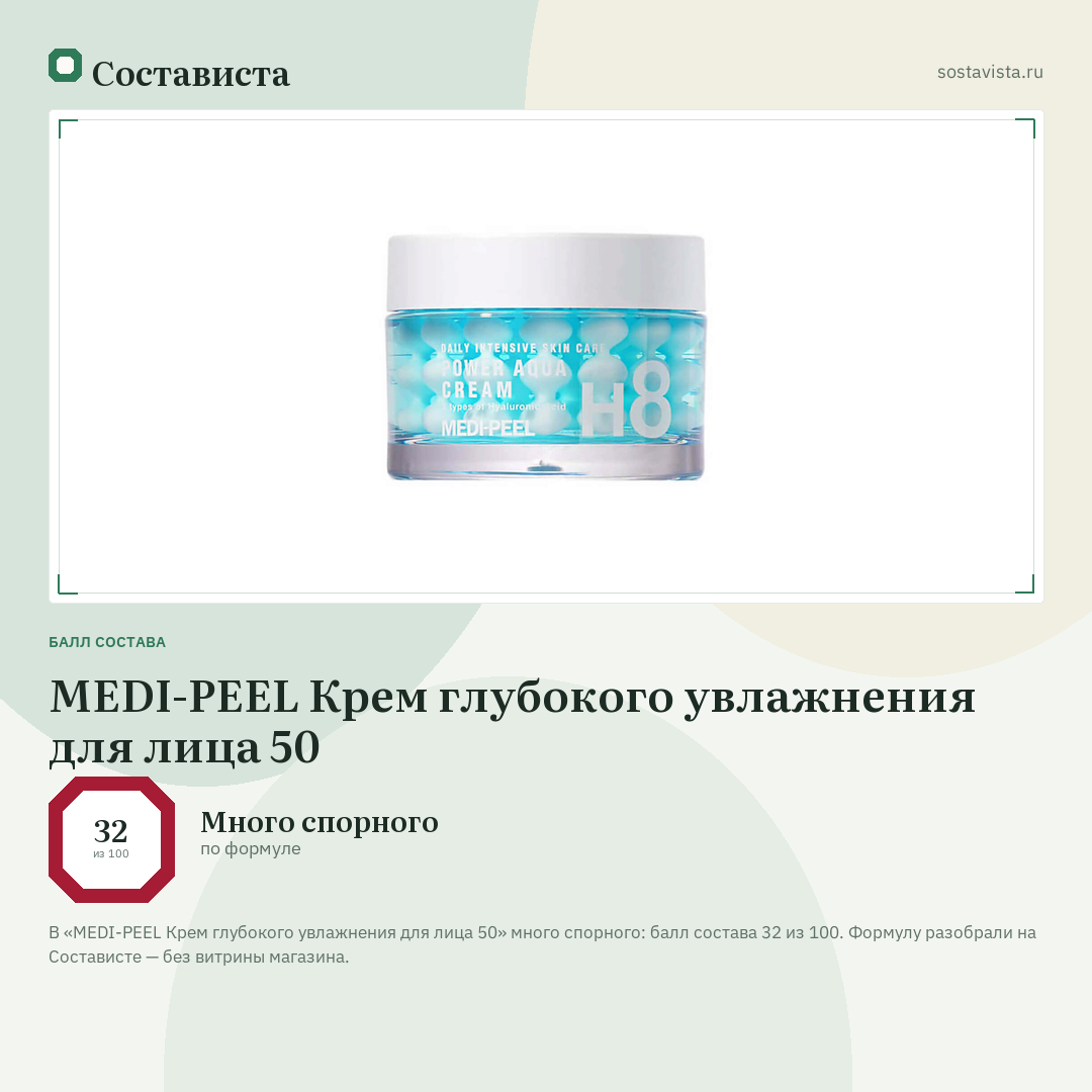 MEDI-PEEL Крем глубокого увлажнения для лица 50: балл состава 32 из 100 — Состависта