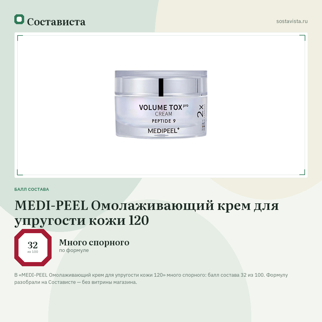 MEDI-PEEL Омолаживающий крем для упругости кожи 120: балл состава 32 из 100 — Состависта
